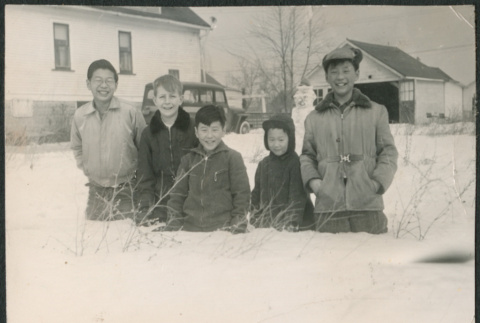 Five boys in deep snow (ddr-densho-523-231)