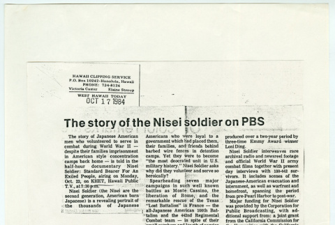 West Hawaii Today review of Nisei Soldier (ddr-densho-1007-1491)