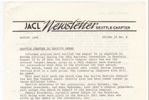 Seattle Chapter, JACL Reporter, Vol. XXI, No. 8, August 1984 (ddr-sjacl-1-337)