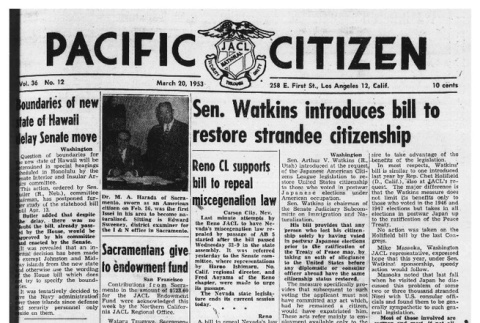 The Pacific Citizen, Vol. 36 No. 12 (March 20, 1953) (ddr-pc-25-12)