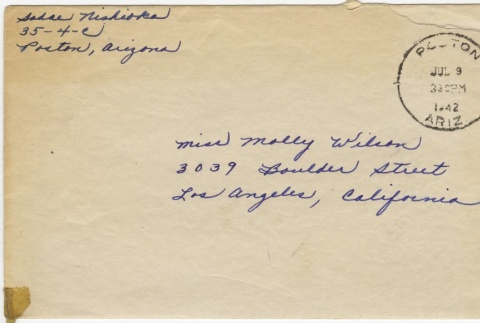 Letter (with envelope) to Mollie Wilson from Sadae (Lillian) Nishioka (July 7, 1942) (ddr-janm-1-97)