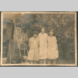 Three girls by trees (ddr-densho-316-302)