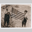 Two children with an American flag (ddr-densho-1007-322)