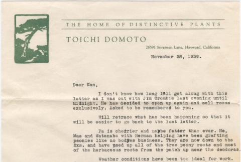 Letter and news clipping sent to Kaneji Domoto (ddr-densho-329-1)