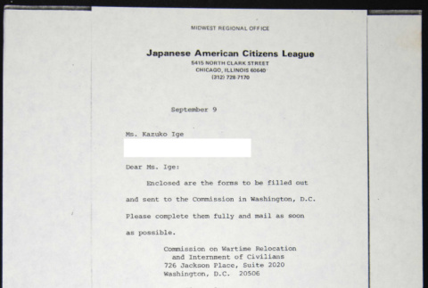 Letter to Kazuko Ige from Bill Yoshino (ddr-chijacl-1-572)