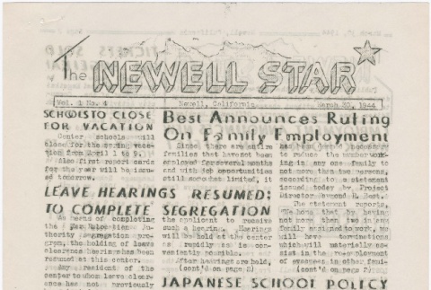 The Newell Star, Vol. I, No. 4 (March 30, 1944) (ddr-densho-284-9)
