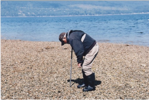 Eiichi Yamashita looking at oysters (ddr-densho-296-115)