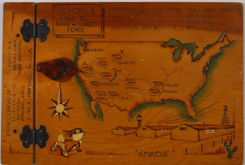 Album with wooden cover titled: Memories along the barb-wired fence (ddr-densho-493-91)