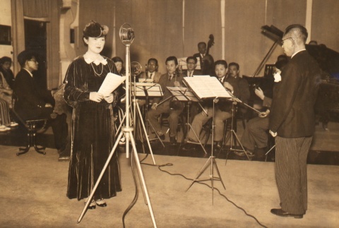 Kocho Otani's wife in a recording studio (ddr-njpa-4-1899)