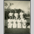 Photograph of hospital staff in front of the Manzanar hospital (ddr-csujad-47-206)
