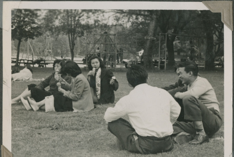 A group eating ice cream at a park (ddr-densho-201-981)