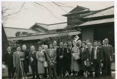 Mitsuye Yabe and Tour Group Posing in Front of Building (ddr-ohs-1-130)