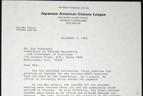 Letter to Key Kobayashi from William Yoshino (ddr-chijacl-1-516)