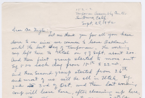 Letter to Rev. Robert Inglis from Isao Tanaka (ddr-densho-498-38)