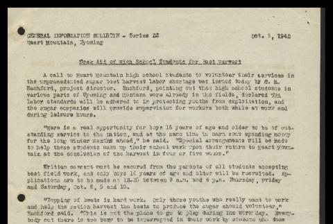 General information bulletin (Cody, Wyo.), series 23 (October 8, 1942) (ddr-csujad-55-656)