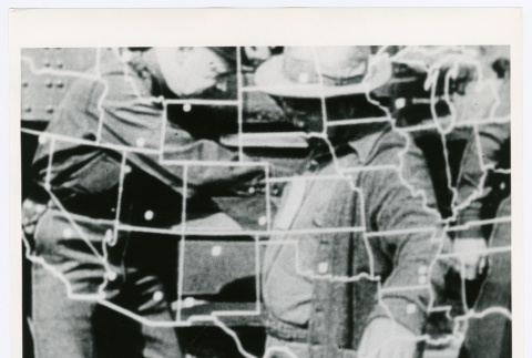 US outline superimposed over men (ddr-densho-1007-385)