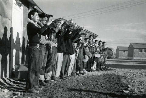 Boy Scout band at Topaz (Central Utah) concentration camp (ddr-densho-22-463)