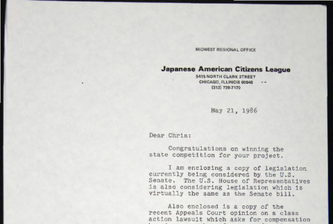 Letter to Chris Swatts from William Yoshino (ddr-chijacl-1-670)