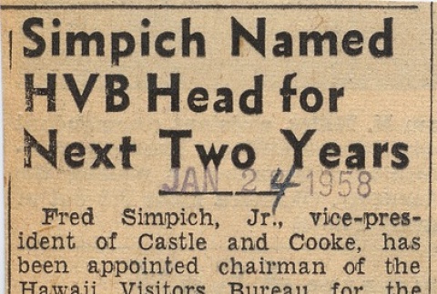 Photograph and short article regarding Fred Simpich Jr. (ddr-njpa-2-1156)