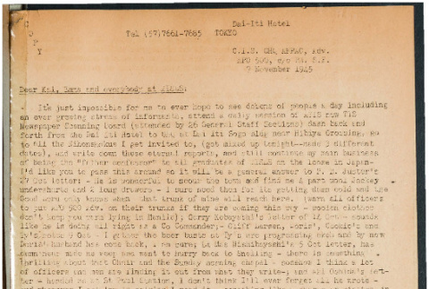 Letter from Major Paul Rusch to Emma, Kai, and everybody, November 7, 1945 (ddr-csujad-49-104)