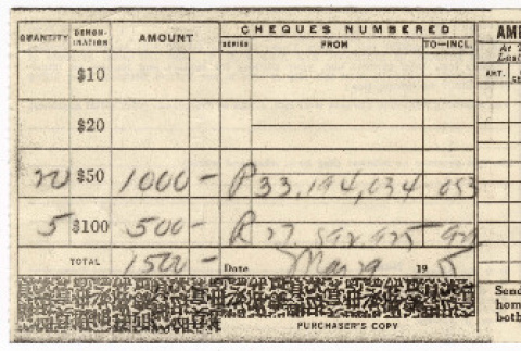 American Express travelers cheque (ddr-densho-433-148)