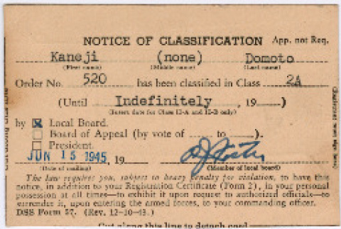 Notice of Selective Service Classification (ddr-densho-329-1031)