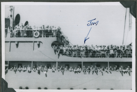 Soldiers on a ship in the port of Leghorn, Italy (ddr-densho-201-799)
