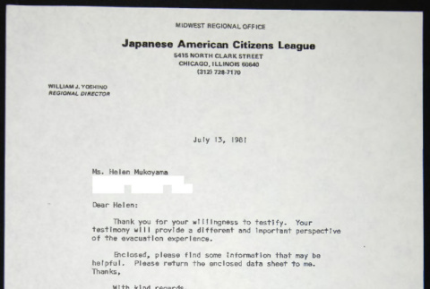 Letter to Helen Mukoyama from William Yoshino (ddr-chijacl-1-608)