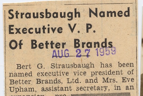 Photograph and short article regarding vice-president of Better Brands (ddr-njpa-2-921)
