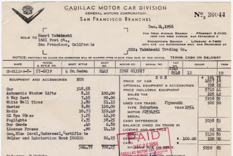 Invoice and receipt for purchase of car (ddr-densho-422-426)