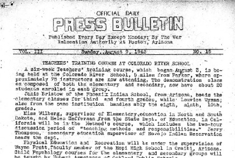 Poston Official Daily Press Bulletin Vol. III No. 16 (August 9, 1942) (ddr-densho-145-77)