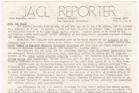 Seattle Chapter, JACL Reporter, Vol. X, No. 8, August 1973 (ddr-sjacl-1-157)