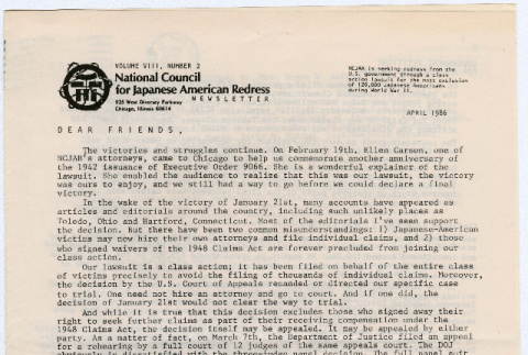 National Council for Japanese American Redress Vol. 8 No. 2 (ddr-densho-352-66)