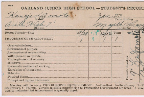 Kaneji Domoto's Oakland junior high school student records (ddr-densho-329-885)