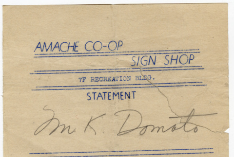 Amache Co-op sign shop  receipt (ddr-densho-329-694)