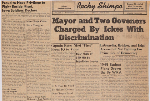 Clipping from front page of Rocky Shimpo (ddr-densho-122-781)