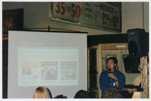 Tom Ikeda giving presentation on Densho at the Wing Luke Asian Museum (ddr-densho-506-118)