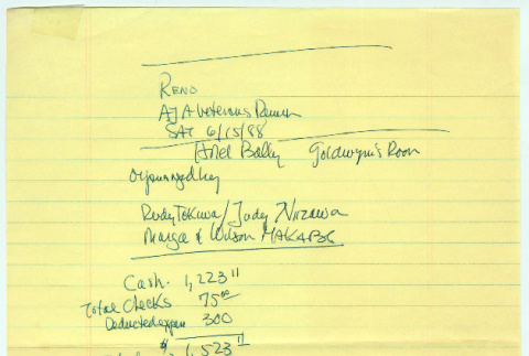 Reno donation notes for The Color of Honor (ddr-densho-1007-1479)