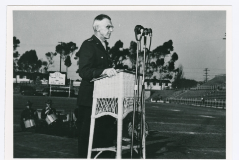 Serviceperson speaking at podium (ddr-densho-1007-65)
