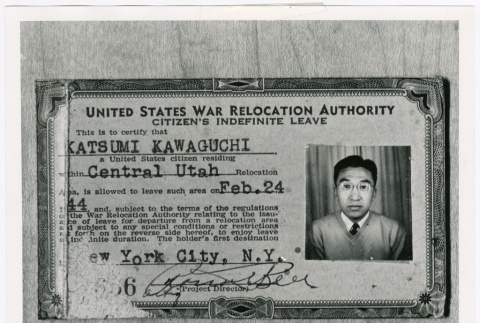 Katsumi Kawaguchi WRA Card (ddr-densho-1007-218)