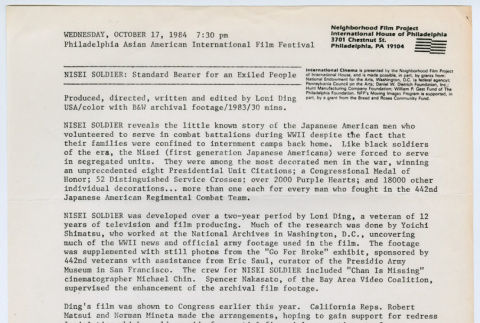 Nisei Soldier description for the Philadelphia Asian American International Film Festival (ddr-densho-1007-1018)