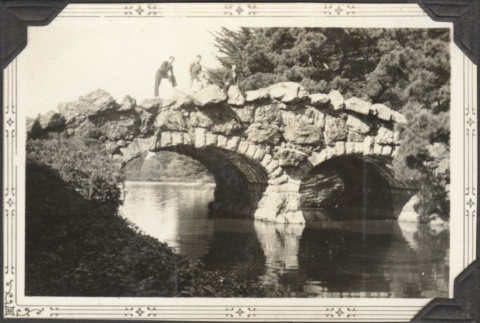 Three men on a bridge (ddr-densho-326-523)