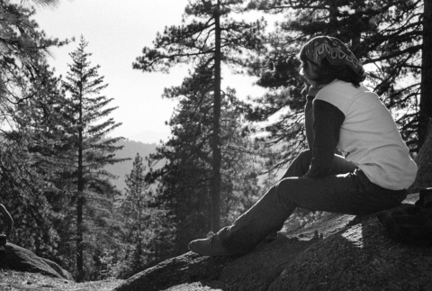 Camper looking at the view on a hike (ddr-densho-336-553)