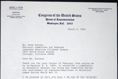 Letter to William Yoshino from Henry Hyde (ddr-chijacl-1-376)