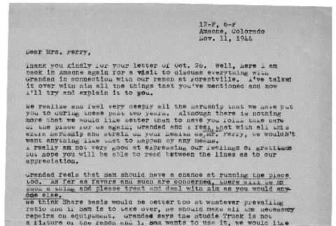 Letter from Kazuo Ito to Lea Perry, November 11, 1944 (ddr-csujad-56-95)