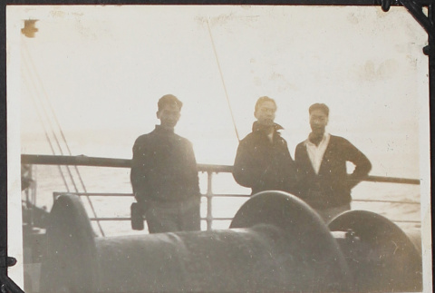 Three men on ship (ddr-densho-326-94)