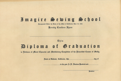 Blank graduation diploma for Imagire Sewing School (ddr-ajah-6-128)