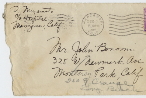 Envelope addressed to John Bonomi (ddr-janm-21-19)