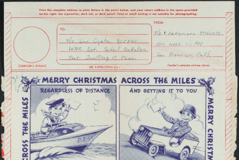 V-mail Christmas card from Y. Nakamura to Sue Ogata Kato, December 1945 (ddr-csujad-49-118)