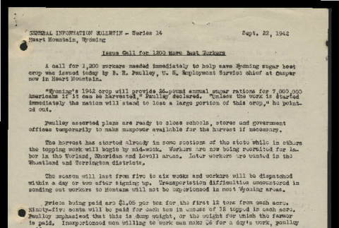 General information bulletin (Cody, Wyo.), series 14 (September 22, 1942) (ddr-csujad-55-648)